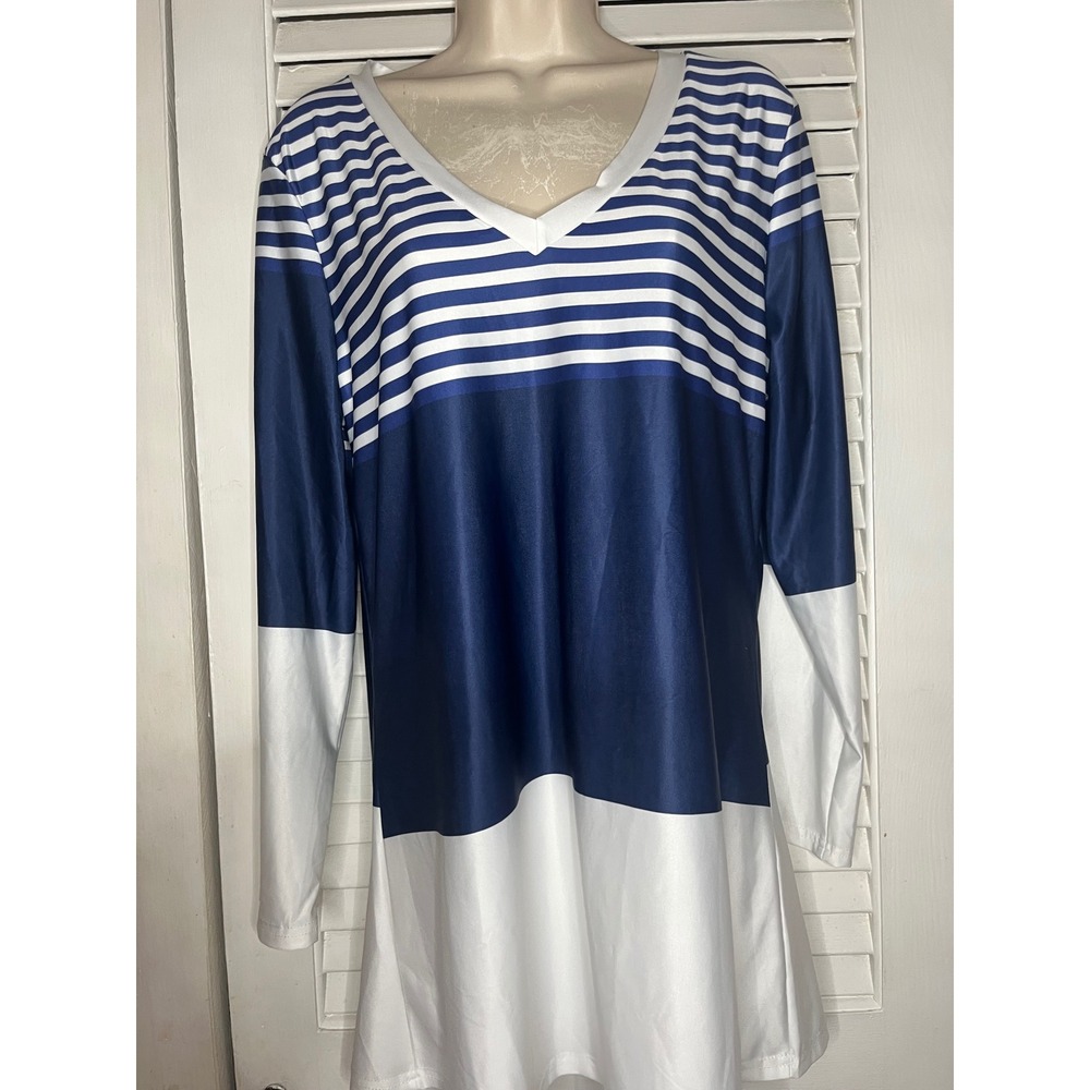 Lily by Firmiana Striped Mini Dress V Neck Long Sleeve Color Block Casual Size M
